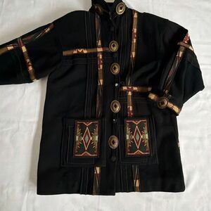 Coloratura Vintage Wool Southwestern coat Woman’s Large Metal Accents  Native Am